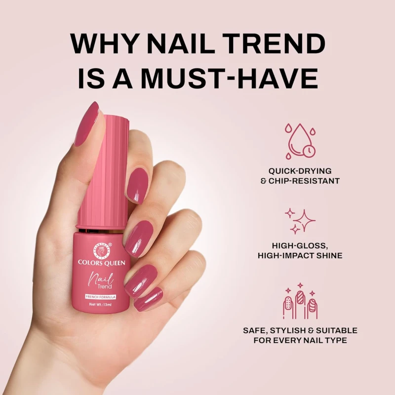 Colors Queen Nail Trend Glossy Nail Polish | Chip Resisting & Quick Drying Nail Paint with High Shine | 7 Toxin Free Formula | Vegan & Cruelty Free | Long Lasting & Vibrant Nail Paint for Women (Cerise, 13ml) thumbnail 4